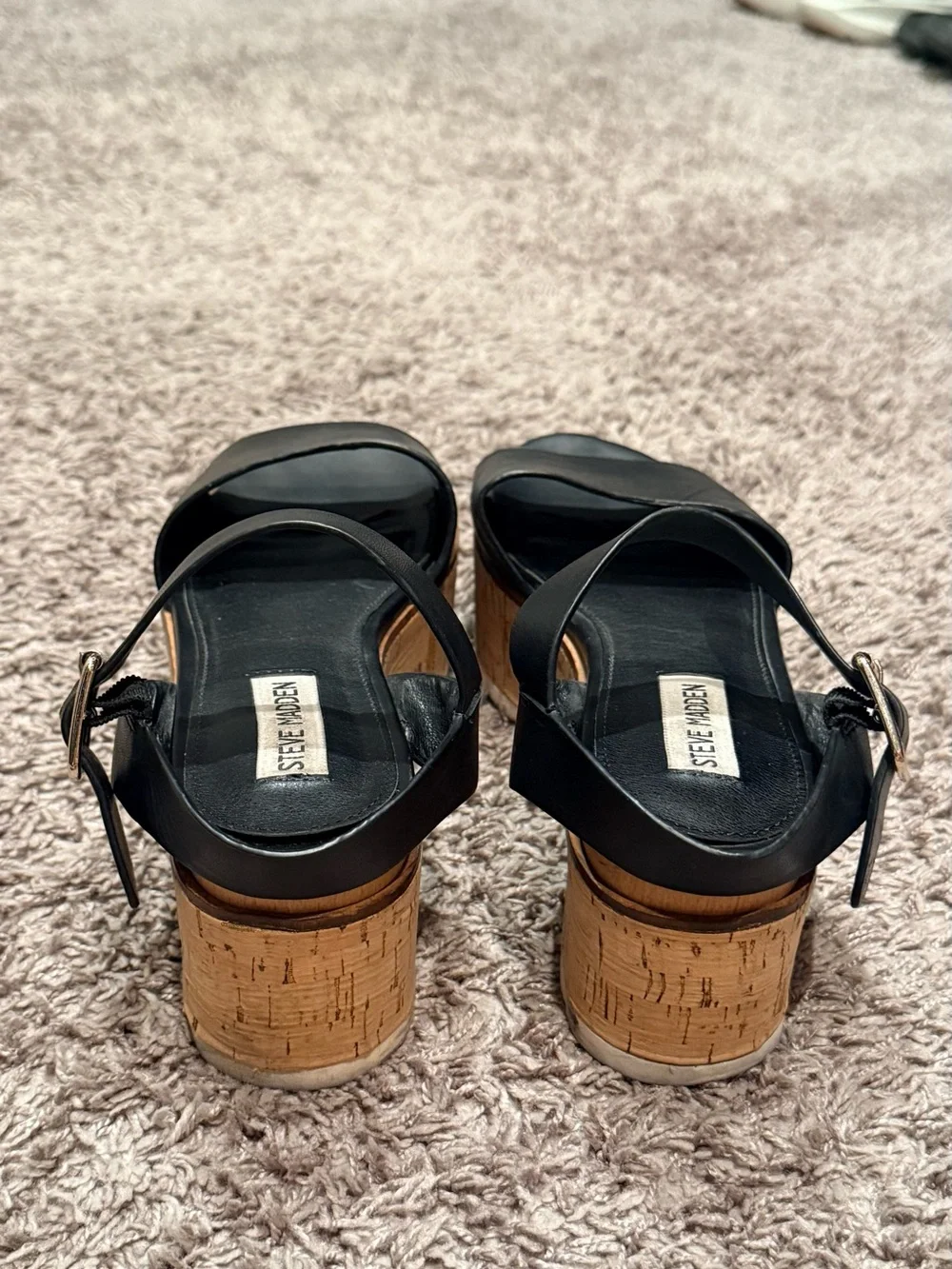 Steve Madden Corrina Black Platform Cork Sandals
